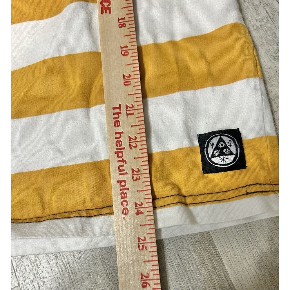 WELCOME Skateboards Yellow & White Stripped Long Sleeve Shirt Medium Relaxed Fit - Picture 6 of 8